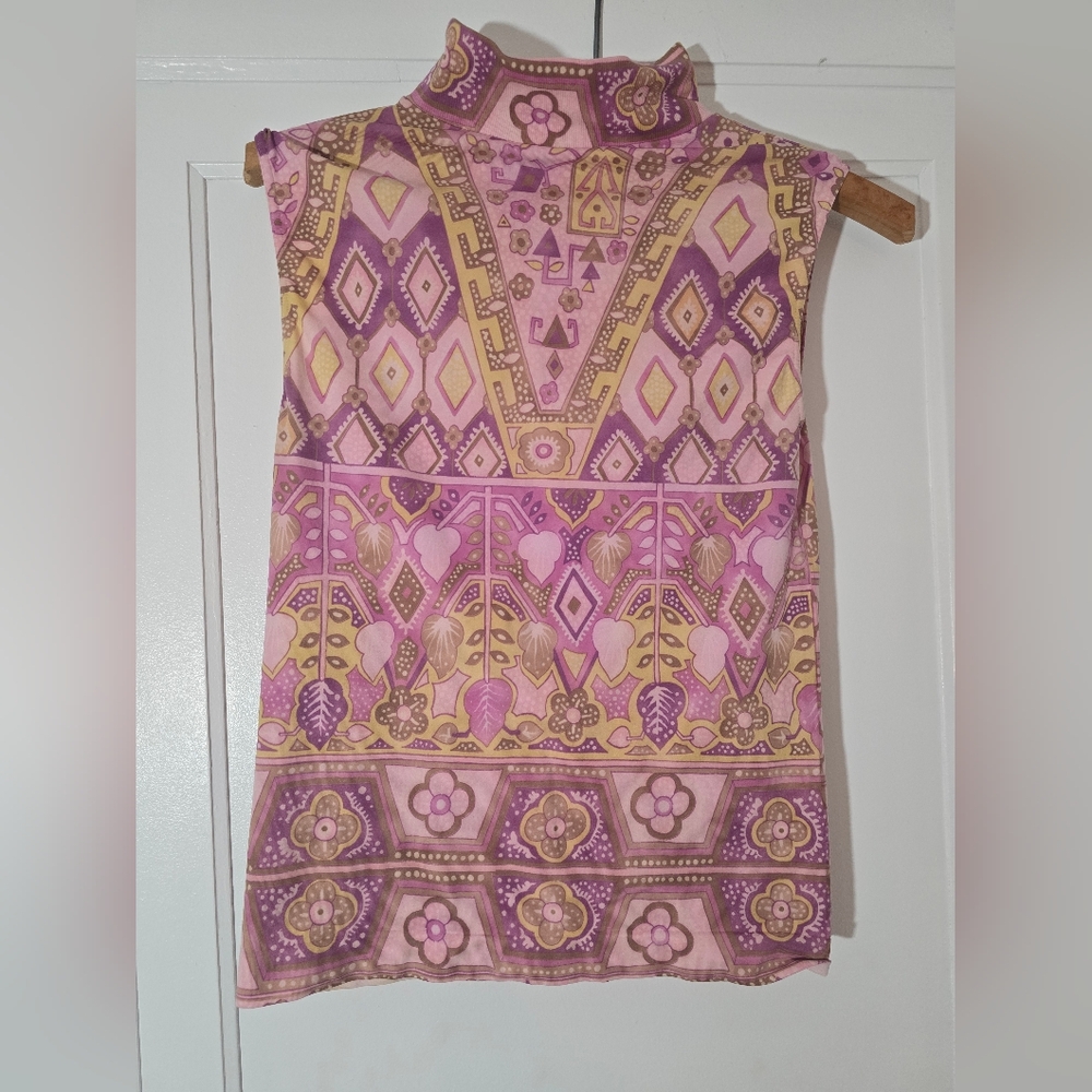 Pink and Brown Geometric Patterned Women's Top